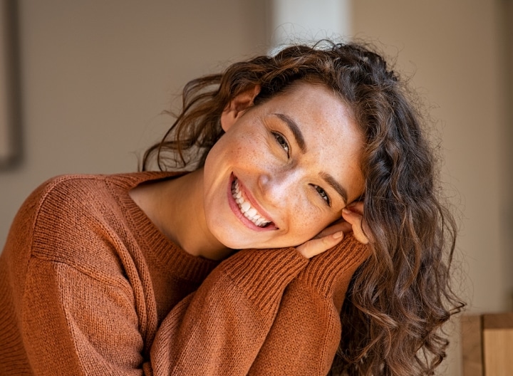 happy woman with long hair