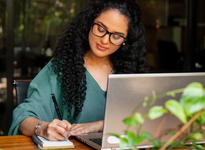 focussed woman at desk